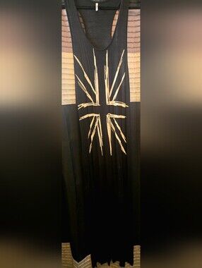 Cefian Black Maxi Dress with White Graphic Print & 2 Thigh Slits